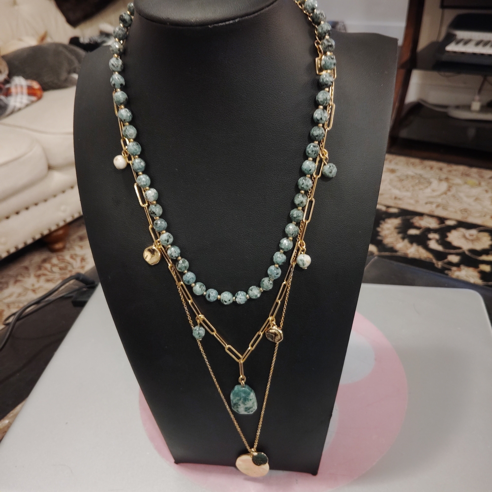 Park Lane Green and Gold Layered Necklace Set